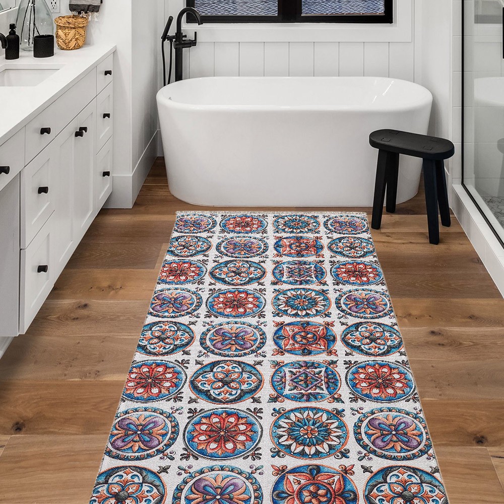 Tapis couloir entrée cuisine antidérapant style mosaïque MUL426
