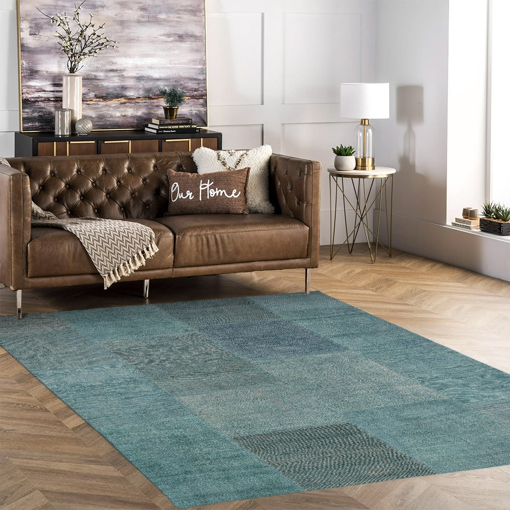 Tapis rectangulaire à poil court moderne salon cuisine vert TUME01