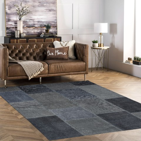 Tapis moderne bleu rectangulaire salle à manger chambre à coucher TUBL01 Promotion