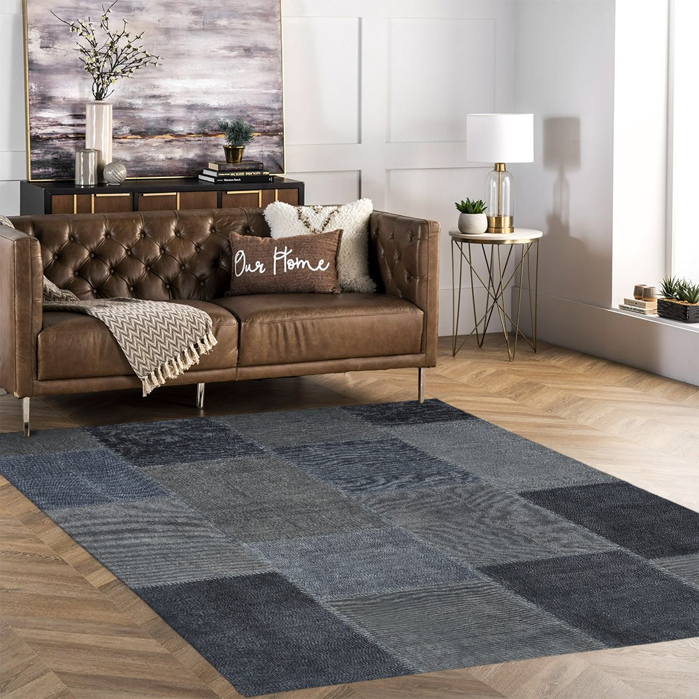 Tapis moderne bleu rectangulaire salle à manger chambre à coucher TUBL01