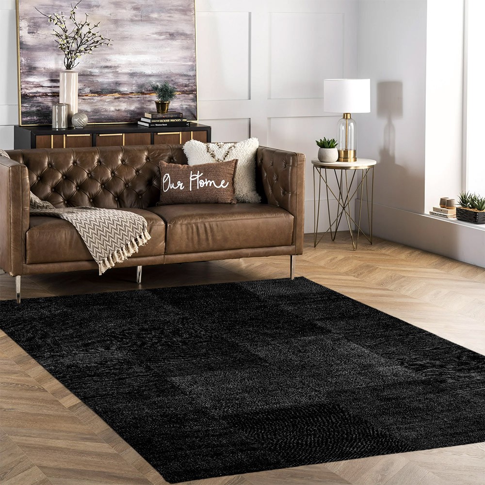 Tapis noir rectangulaire antidérapant salon chambre cuisine TUAN01