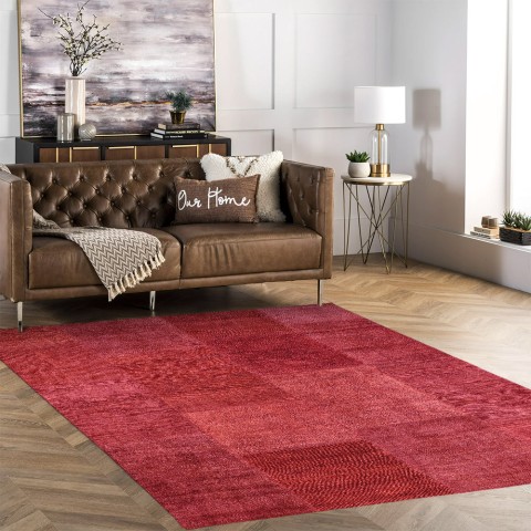 Tapis antidérapant rectangulaire rouge salon design moderne TURO01 Promotion