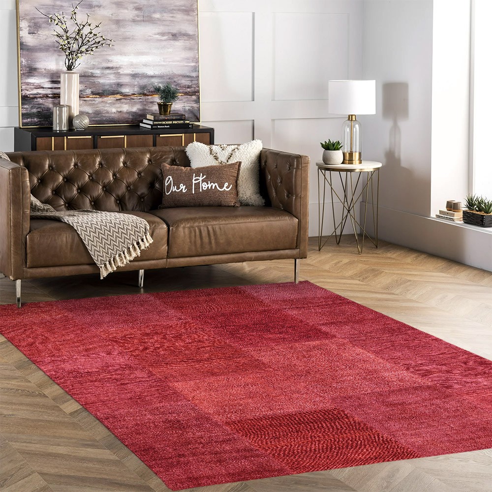Tapis antidérapant rectangulaire rouge salon design moderne TURO01
