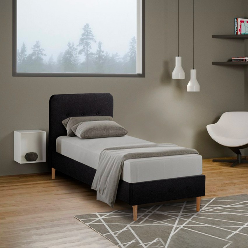 Lit 1 Place En Tissu Et Bois Avec Sommier À Lattes 80x190 Friborg Twin Lit 1 Place En Tissu Et Bois Avec Sommier À Lattes 80x190 Friborg Twin