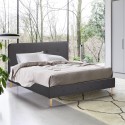 Lit double en tissu et en bois avec sommier à lattes 160x190 Friborg King Promotion