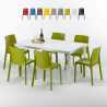 Table Rectangulaire Blanche 150x90cm Avec 6 Chaises Colorées Grand Soleil Set Extérieur Bar Café Rome Summerlife Promotion