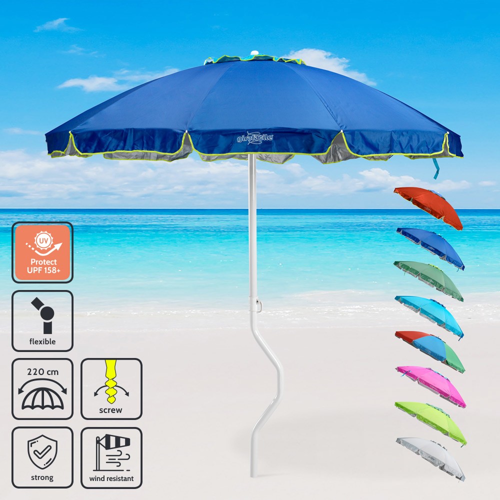 Parasol de plage léger visser protection uv GiraFacile 220 cm Apollo