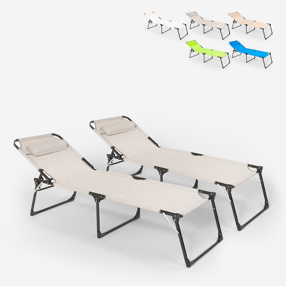 2 bains de soleil pliants en aluminium plage et jardin Mauritius