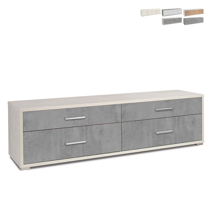 Meuble TV mobile avec commode 4 tiroirs design moderne Mila Promotion