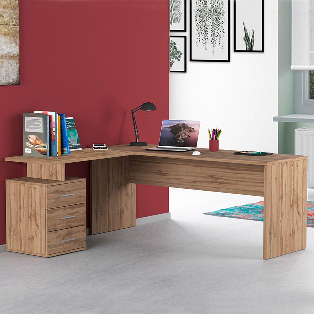 Bureau d'angle moderne en bois avec 3 tiroirs New Selina WD