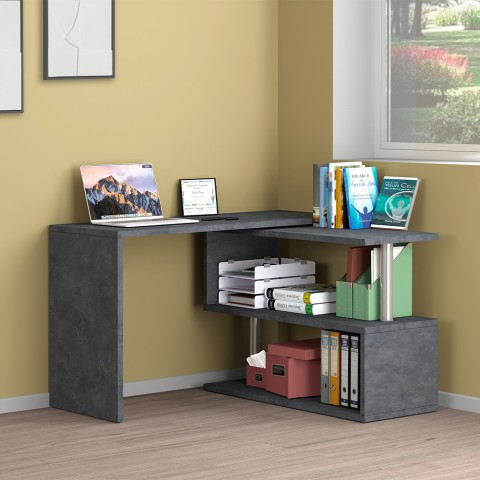 Bureau d'angle pivotant gris 2 étagères Volta RT Promotion