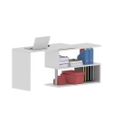 Bureau d'angle pivotant blanc pour maison et bureau avec 2 étagères Volta WH 