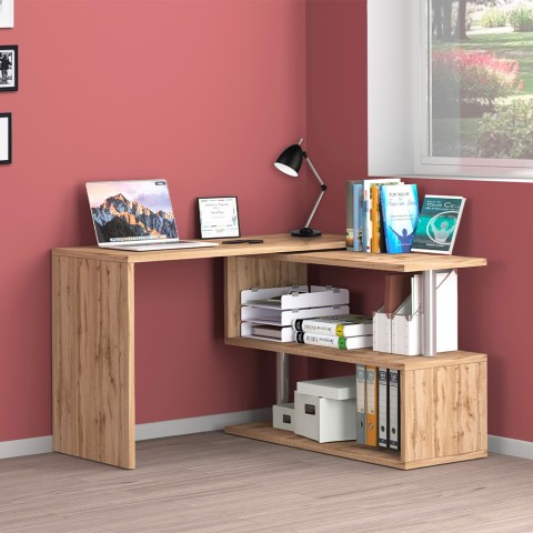 Bureau d'angle design pivotant en bois avec 2 étagères Volta WD Promotion