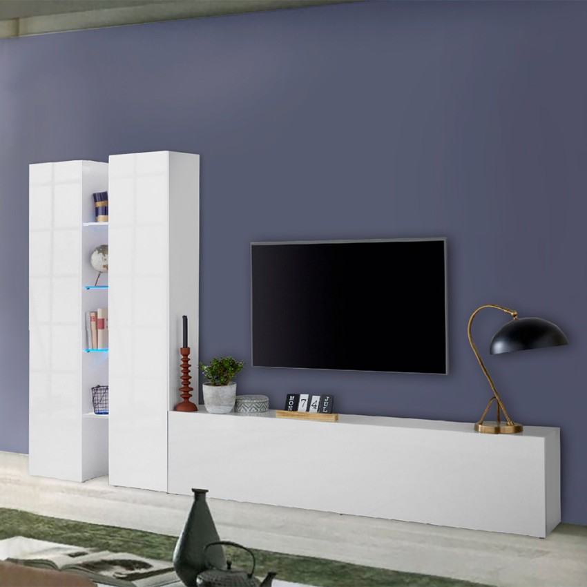 Meuble tv moderne support télé avec 2 portes et 2 étagères