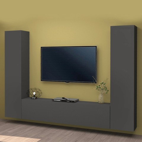 Meuble TV de salon moderne gris 2 armoires colonnes Vibe RT  Promotion