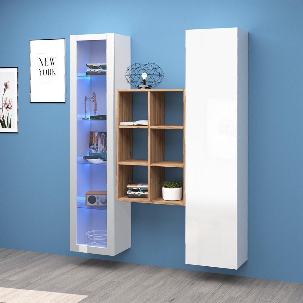 Tilla WH Bibliothèque murale armoire et vitrine de salon blanc