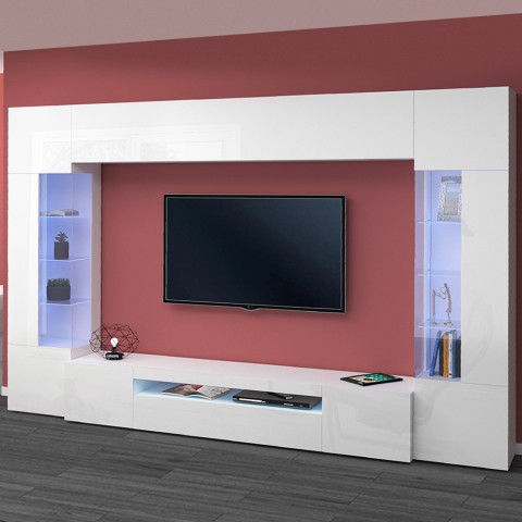 Ensemble de salon blanc meuble TV 2 armoires latérales Sultan WH Promotion