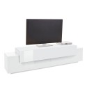 Meuble TV de salon blanc 200cm 4 placards et 3 portes Corona Low Lacq Offre
