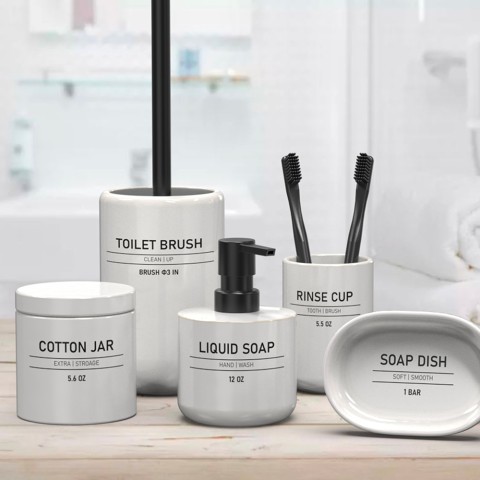 Ensemble d'accessoires de salle de bain porte-savon en céramique blanche porte-brosse distributeur Ink Promotion