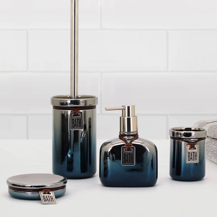 Stark Ensemble d'accessoires de salle de bain porte-savon et porte-brosse à  dents en céramique chrome/bleu
