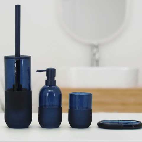 Set d'accessoires de salle de bain support savon et porte-brosses à dents en verre bleu Midnight Promotion