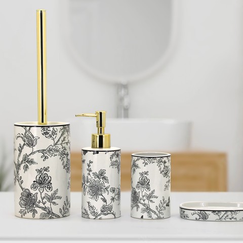 Ensemble d'accessoires de salle de bain en céramique: distributeur de savon, porte-savon, porte-brosses à dents Floral Promotion