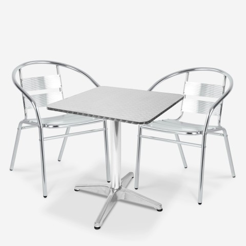 Table 70x70 + 2 chaises en aluminium pour bar et jardin extérieur Bliss Promotion