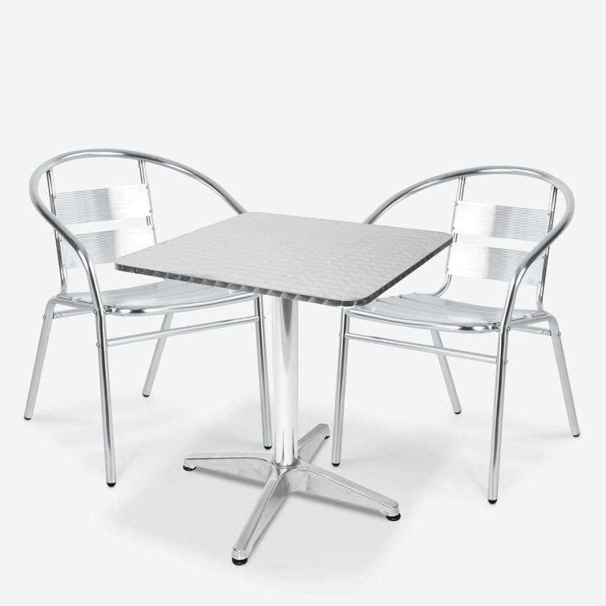 Table 70x70 + 2 chaises en aluminium pour bar et jardin extérieur Bliss Promotion