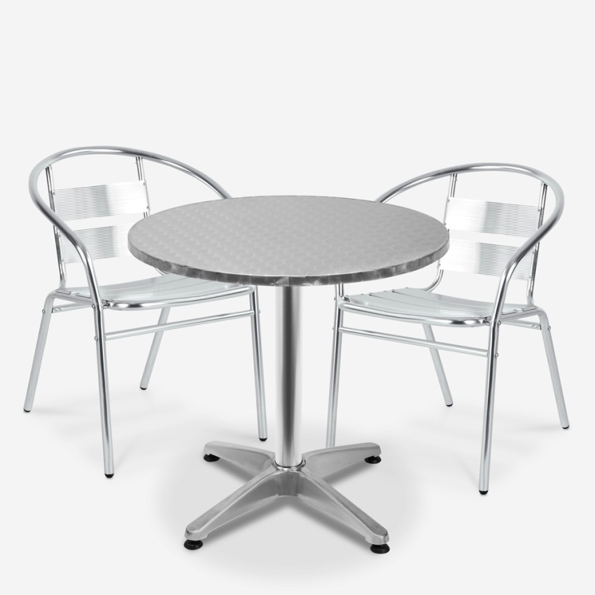 Table Ronde 70cm + 2 Chaises En Aluminium Pour Bar Et Jardin Extérieur Fizz