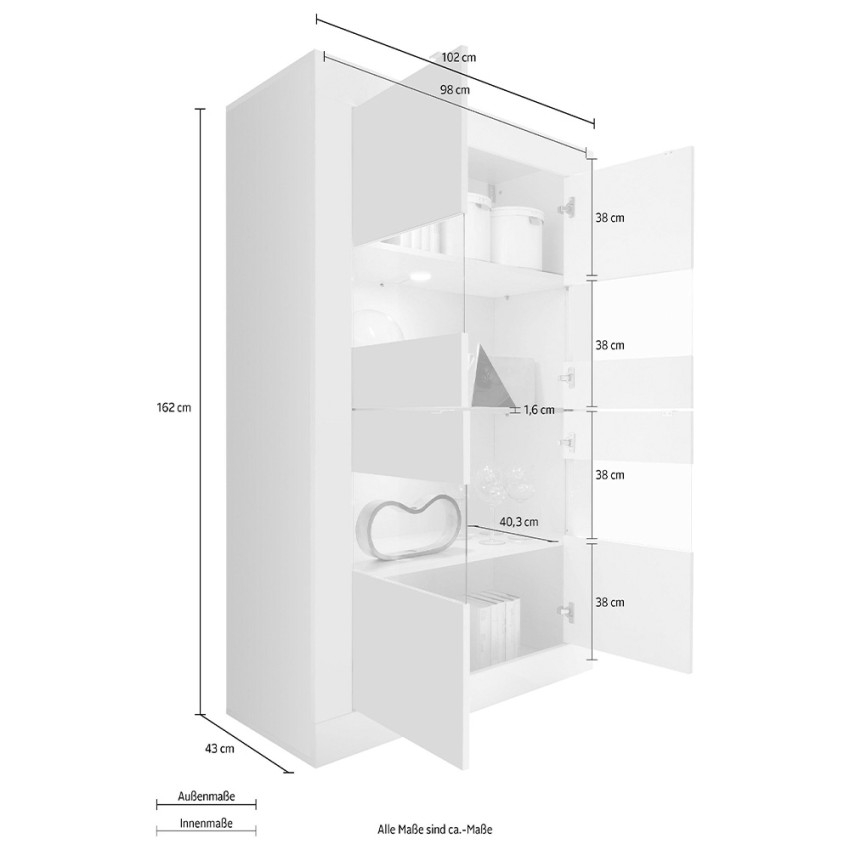 Tina Wh Basic vitrine de salon moderne 4 portes verre blanc brillant