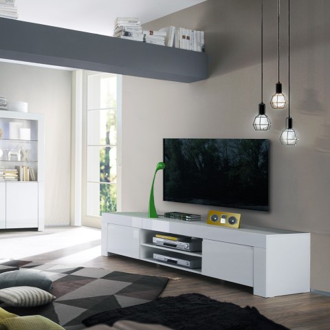Meuble TV moderne 2 portes blanc brillant Tab Amalfi Promotion
