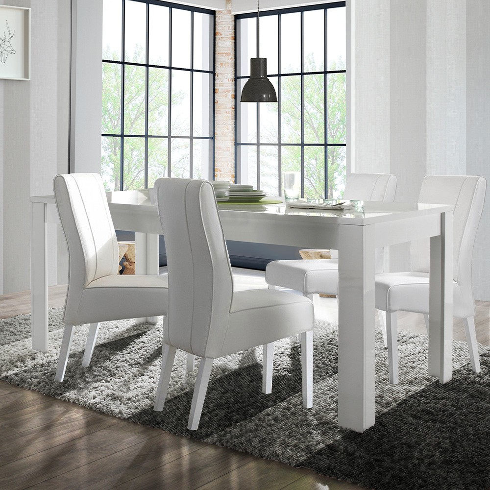 Table extensible moderne blanc brillant 90 x 137-185 cm Lit Amalfi