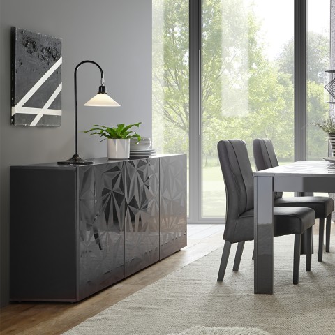 Buffet 3 portes gris laqué modern pour cuisine séjour Prisma Rt S Promotion