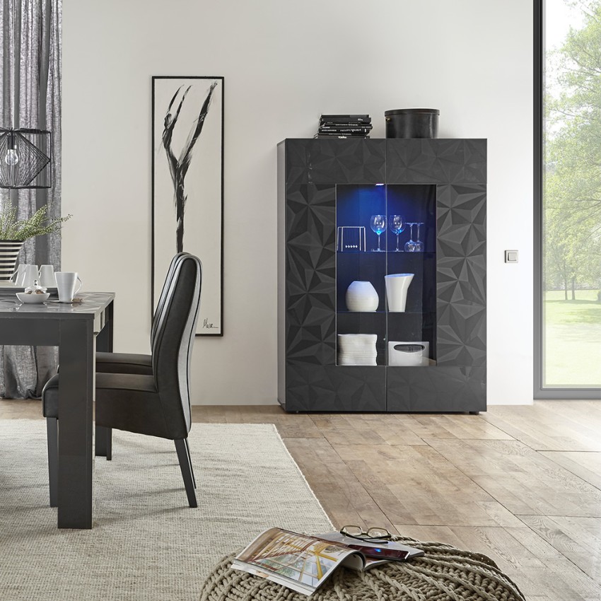 Vitrine de salon 2 portes gris brillant design moderne 121x166 cm Ego Rt Promotion Vitrine de salon 2 portes gris brillant design moderne 121x166 cm Ego Rt Promotion