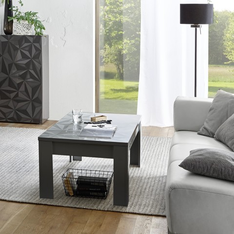 Table basse de salon 65x122cm gris brillant moderne Lanz Prisma Promotion