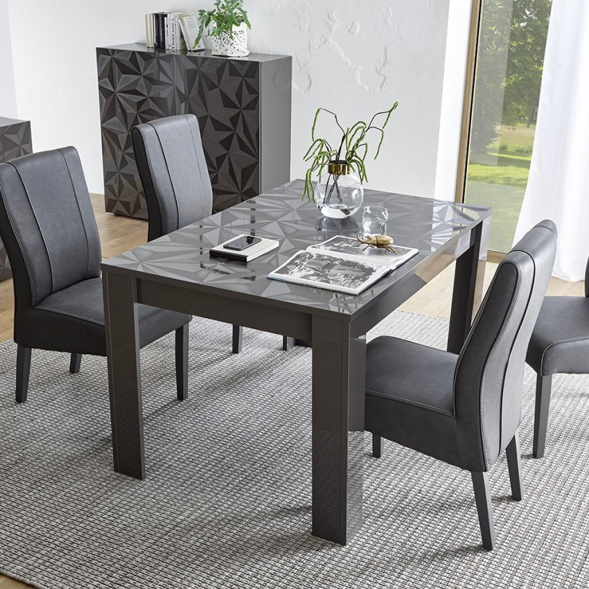 Table à manger extensible 90x137-185cm gris brillant Plus Prisma Promotion Table à manger extensible 90x137-185cm gris brillant Plus Prisma Promotion