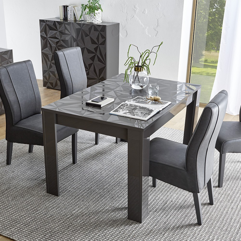 Plus Prisma Gloss Grey Table à manger à rallonge 90x137-185cm