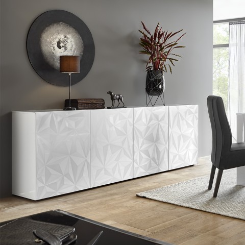 Buffet moderne 4 portes blanc brillant 241 cm Prisma Wh XL Promotion