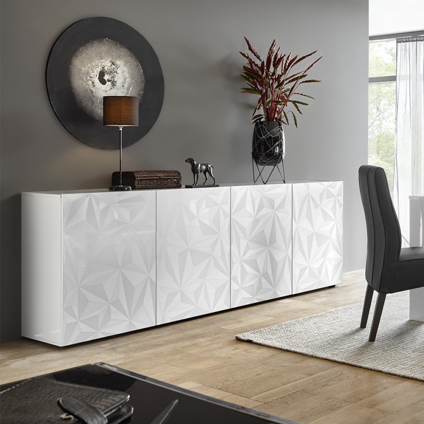 Buffet moderne 4 portes blanc brillant 241 cm Prisma Wh XL Promotion Buffet moderne 4 portes blanc brillant 241 cm Prisma Wh XL Promotion