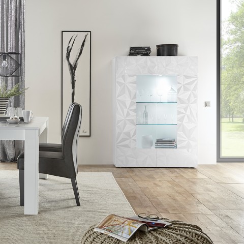 Vitrine moderne blanche brillante 2 portes en verre salon 121x166cm Ego Wh Promotion