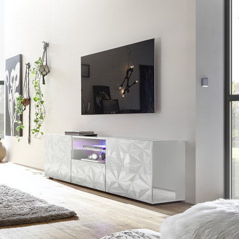 Meuble TV moderne avec 2 portes et 1 tiroir, blanc brillant Alis Wh Prisma Promotion