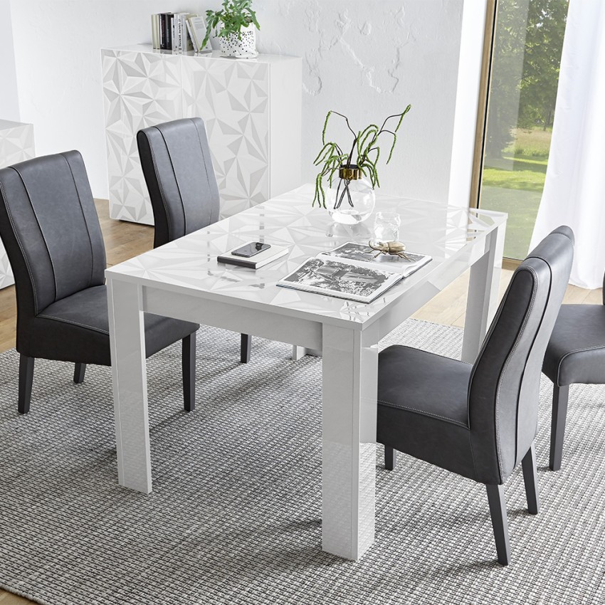 Table de salle à manger à rallonge blanc brillant 90x137-185cm Most Prisma Promotion