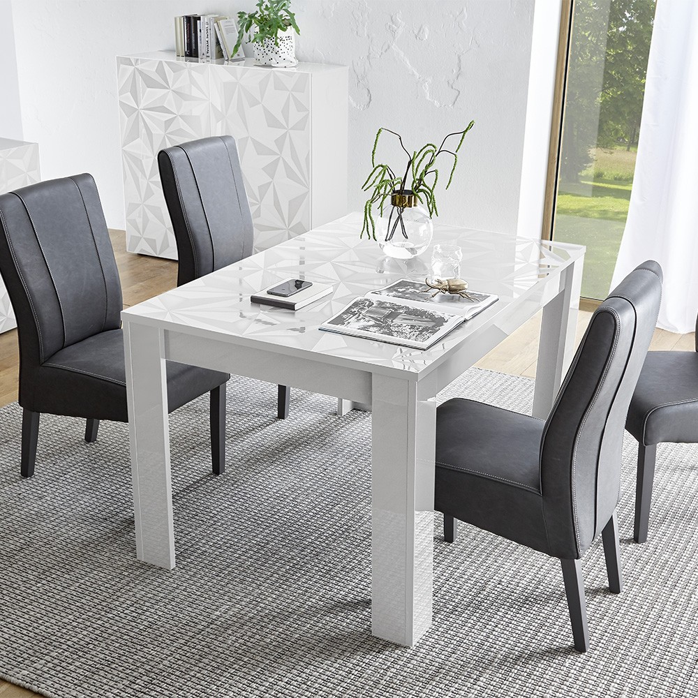Table de salle à manger à rallonge blanc brillant 90x137-185cm Most Prisma