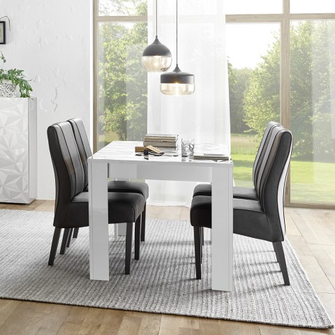 Table de salle à manger blanc brillant moderne 180x90cm Athon Prisma Promotion