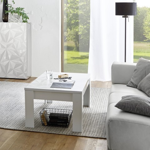Table basse de salon café blanc brillant 65x122 cm Reef Prisma Promotion