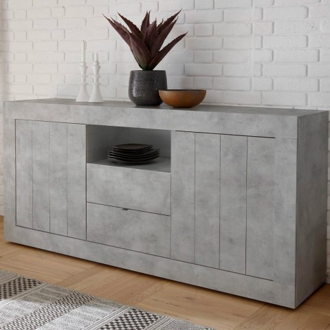 Buffet moderne salon 2 portes 2 tiroirs gris ciment Urbino Ct L Promotion