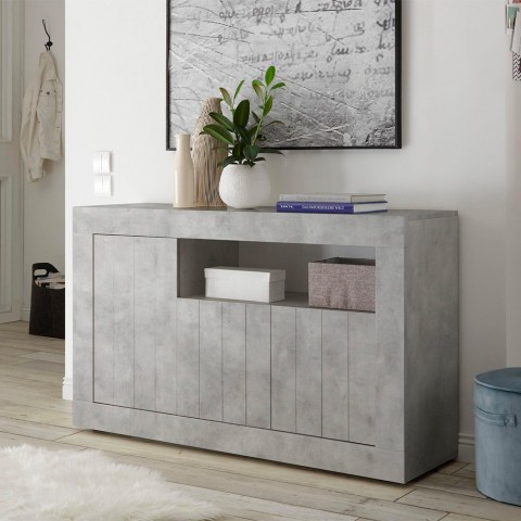 Buffet bas armoire de rangement gris ciment 3 portes Urbino Ct M Promotion