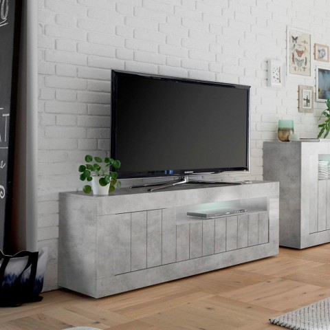 Meuble TV moderne 3 portes 138 cm effet béton Jaor Ct Urbino Promotion