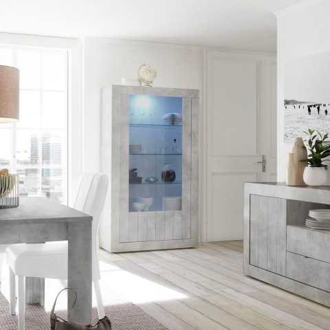 Vitrine de salon moderne 2 portes en verre effet béton 110x191 cm Dern Ct Promotion
