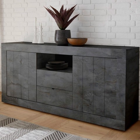Buffet moderne noir séjour 2 portes 2 tiroirs Urbino Ox L Promotion